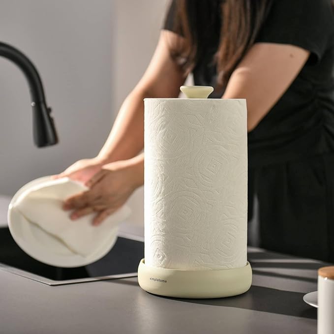 simpletome Paper Towel Holder Countertop Keep It Rolled Up Weighted Base (Matt Cream)