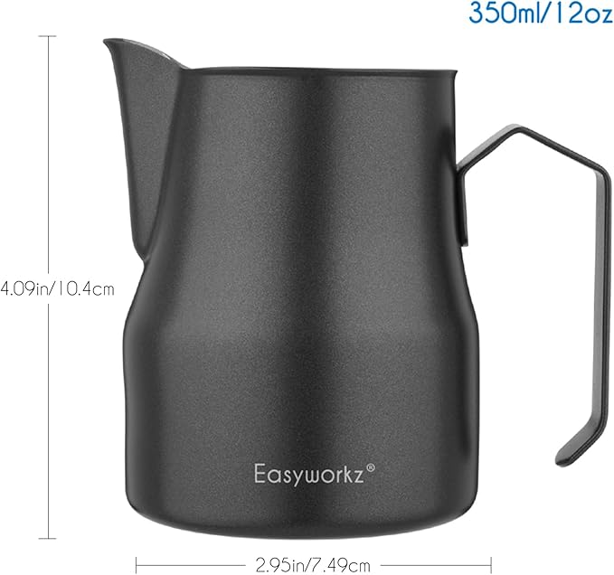 Easyworkz Stainless Steel Espresso Cup 2pcs Set Double Wall 5 oz, Bundled Espresso Steaming Pitcher Stainless Steel 12 oz Coffee Frothing Picther Milk Jug Cappuccino Latte Art Cup