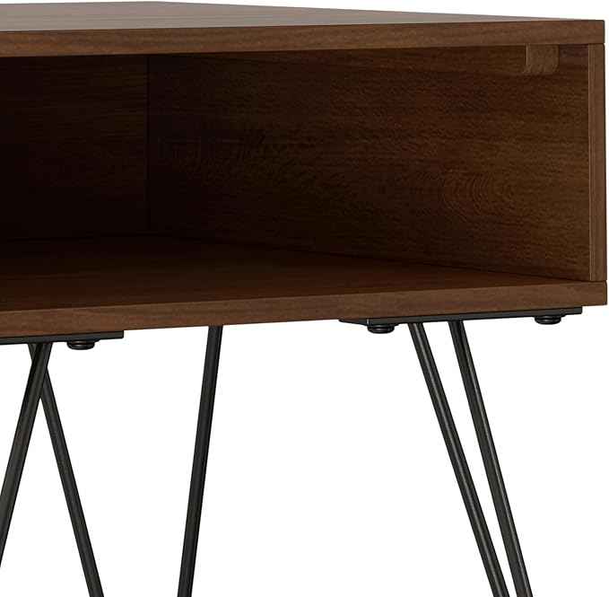 SIMPLIHOME Hunter Industrial 22 inch Wide Metal End Table in Walnut Veneer for The Living Room and Bedroom