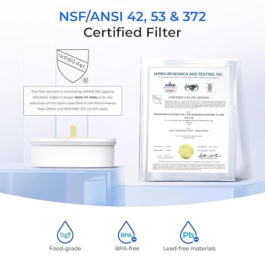 Waterdrop PT-72BL Glass Water Filter Pitcher, 7-Cup, Eco-Friendly, NSF/ANSI 53, 42 & 372 Certified Filter, Reduces PFOA/PFOS, Chlorine, Cadmium, Copper & Mercury, BPA-Free, Easy to Clean, Black