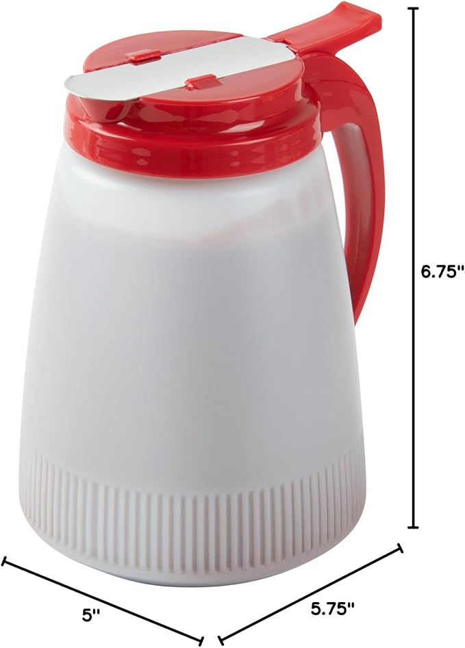 Restaurantware-Chef 101 48 Ounce All Purpose Syrup Dispensers, 10 Honey Dispensers - Red Top, Stainless Steel Slide Cover, Plastic Pancake Syrup Bottle, Perfect For Diners, Restaurants, Home