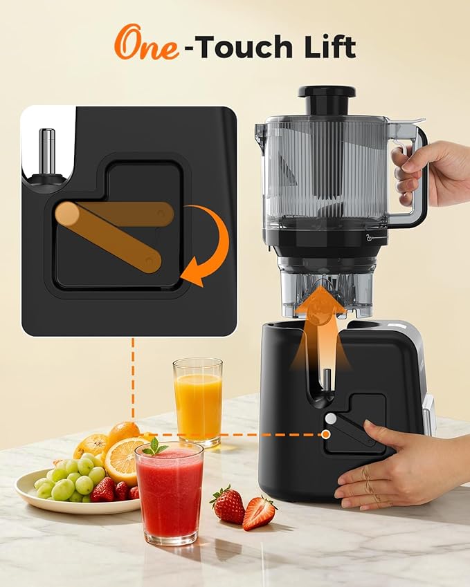 ACOQOOS Juicer Machines, 6.5" Extra Large Feed Chute Cold Press Juicer 3-IN-1 with Sorbet & Nut Milk, BPA Free, Easy to Clean, 100 OZ Hopper, Silver-Black