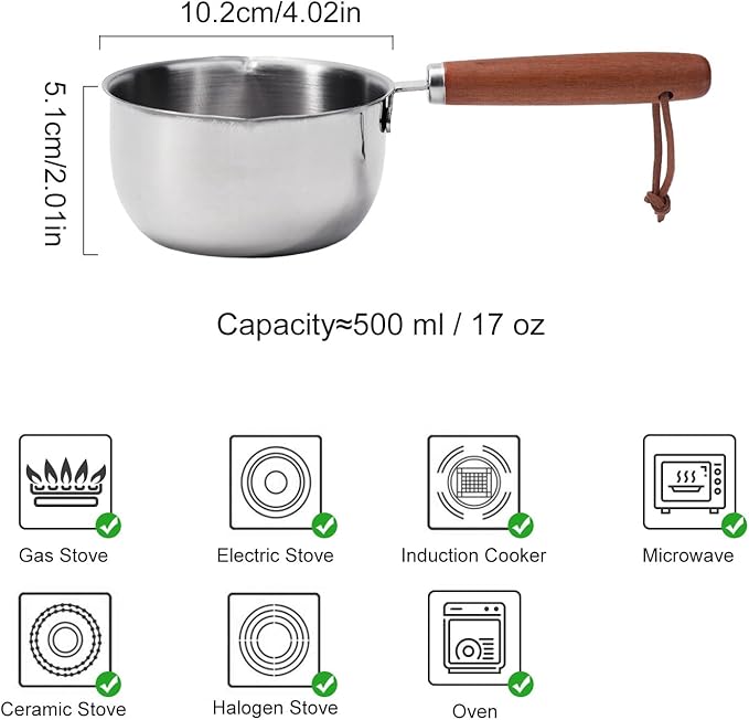 1Pc Stainless Steel Hot Oil Pan Hot Sauce Small Pot Cooking Butter Melting Pot, For Brewing Coffee, Warming Gravy, Melting Butter Or Chocolate, Heating Sauces, Silver(500ml)