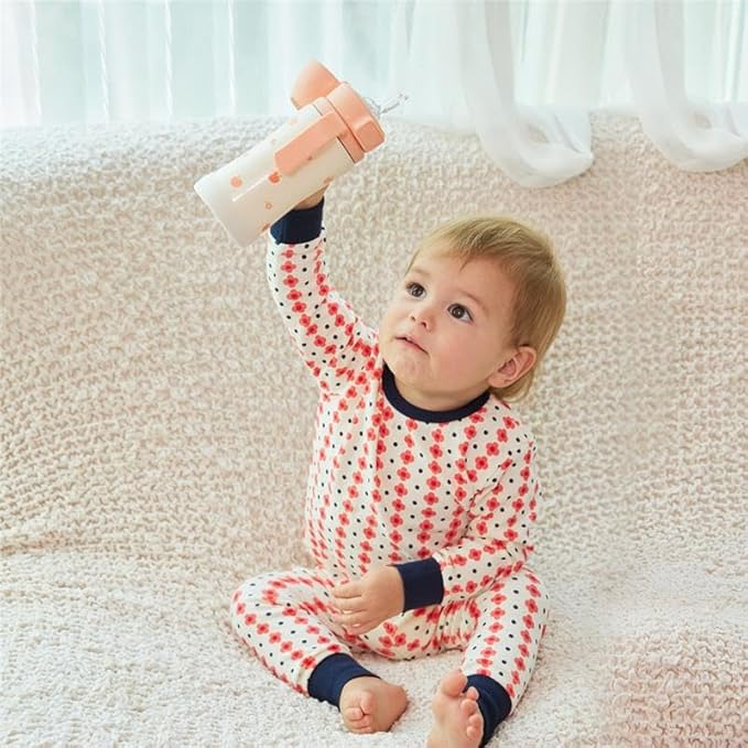 GROSMIMI Insulated 316 Stainless Steel Spill Proof Straw Cup, Water bottle with Flip Top for Toddlers, BPA Free (cherry, 6oz)
