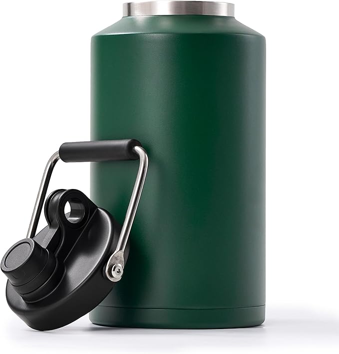 Kerilyn Insulated Gallon Jug with Handle, One Gallon, 128 Ounces Stainless Steel, Large Double Vacuum Water Bottle for Hot & Cold Drinks, Wide Mouth, Sweat Proof, Great for Travel, Camping, Green