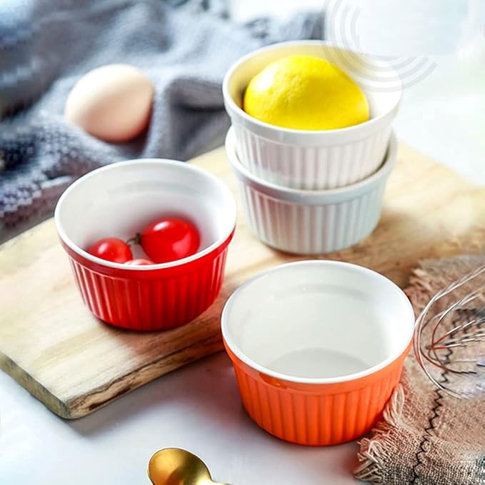 Ramekins 6oz Oven Safe,Creme Brulee Ramekin and Souffle Dishes,Porcelain Baking Bowls,Dipping Sauce Dish.Pudding Cups,Set of 6,Green.