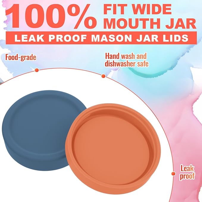 Teenyyou 6 Pcs Silicone Wide Mouth Lids Mason Jar Lids Thickened Leak Proof Lid for 86 mm All Wide Mouth Mason Jars, Reusable Large Canning Jar Caps(Vintage Color)