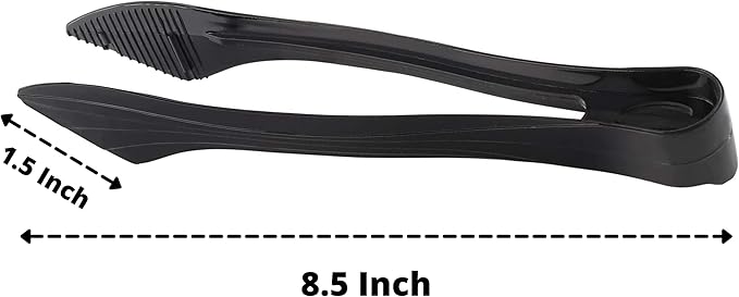 PARTY BARGAINS 8.5 Inches Plastic Serving Tongs, 24 Pack, Premium Quality & Heavy-Duty Black Plastic Tongs for BBQ, Salads, Grilling, Buffets, & Kitchen