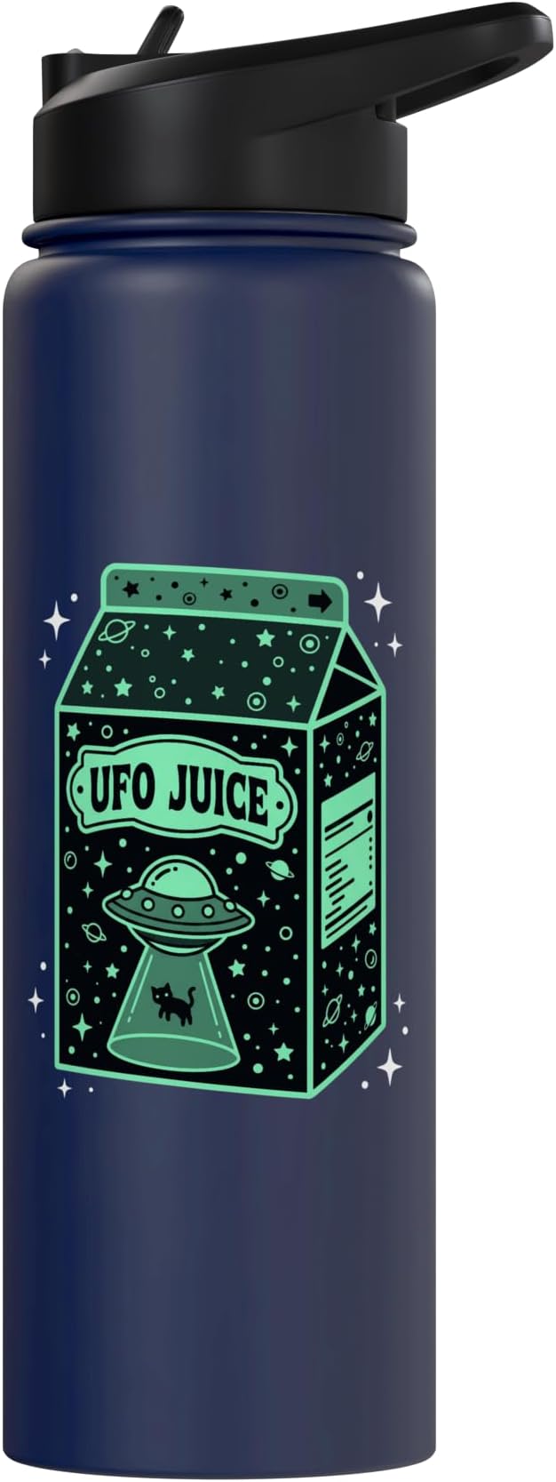UFO Juice Retro Cat Abduction Alien Space Milk Cosmos Stainless Steel Insulated Water Bottle