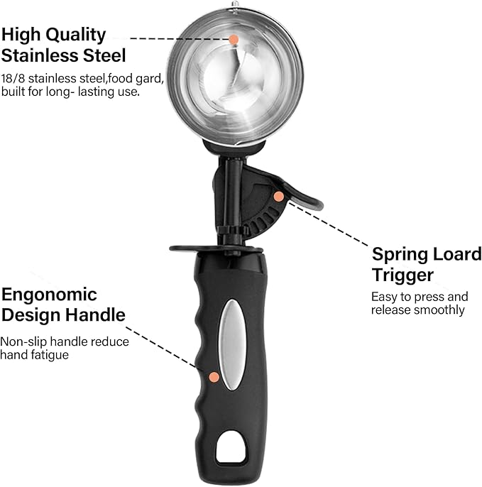 Ice Cream Scoop with Trigger, 5 Tbsp Cookie Scoop for Baking, 2.45 Oz Cookie dough Scooper, Large Ice Cream Scooper, Stainless Steel Portion Scoop, 72.7 ml