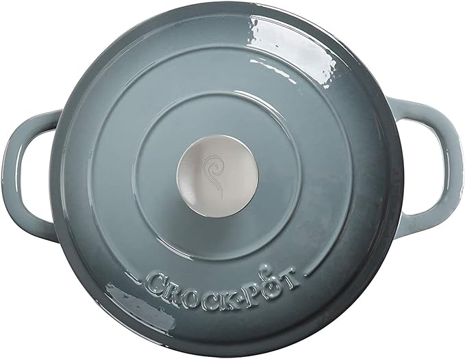 Crock Pot Artisan 5-Quart Round Enameled Cast Iron Dutch Oven – Slate Gray, Heavy-Duty Cookware for Slow Cooking, Roasting, Baking with Lid