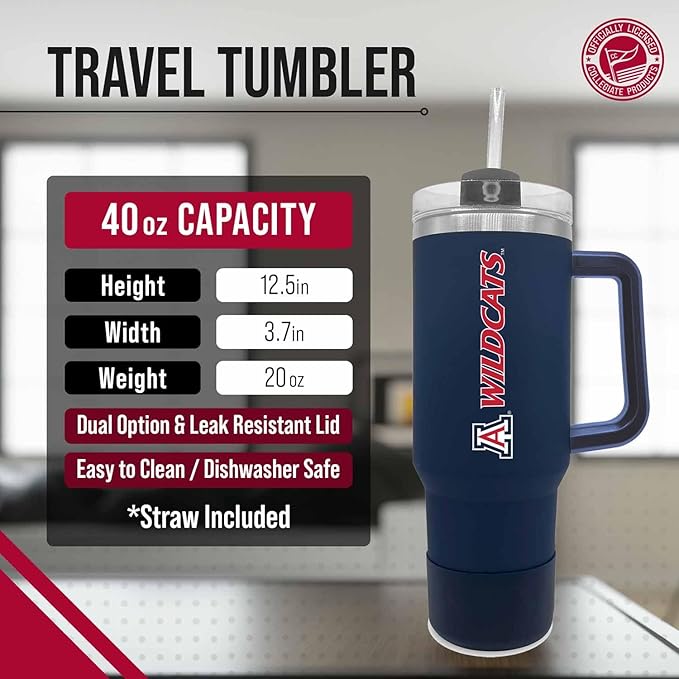Campus Colors College & University 40 oz Travel Tumbler With Handle - Dual Option Lid With Straw - Vacuum Insulated Stainless Steel (Fresno State Bulldogs - Red)