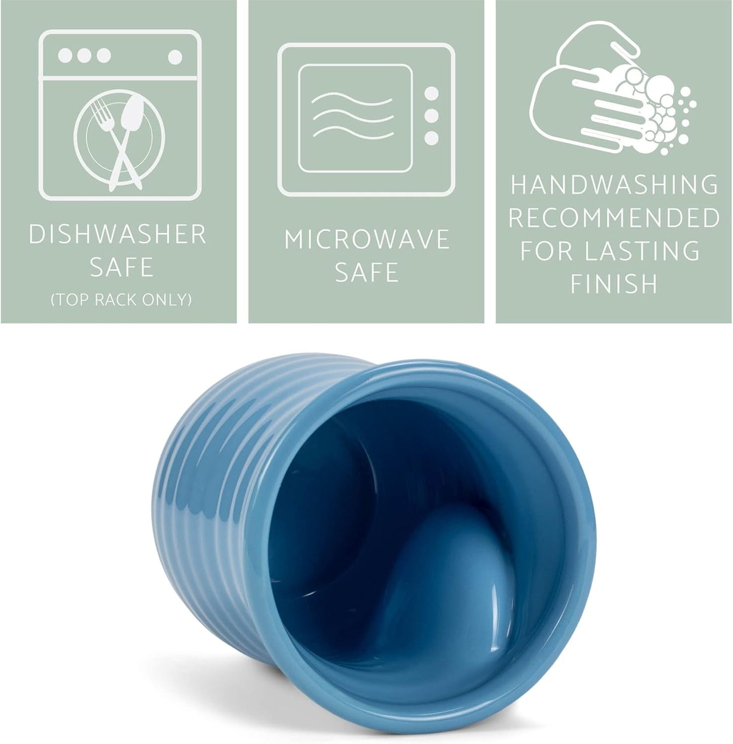 Elanze Designs Ribbed 14 ounce Ceramic Stoneware Handwarmer Mugs Set of 4, Ice Blue