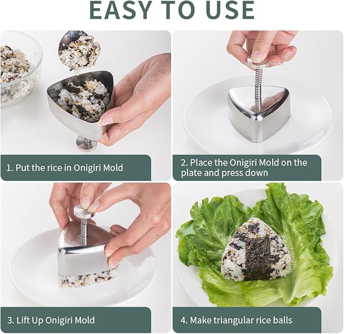 choxila Onigiri Mold, Stainless Steel Rice Ball Mold Sushi Maker, Classic Triangle Spam Musubi Mold for Kids Lunch Bento and Home DIY