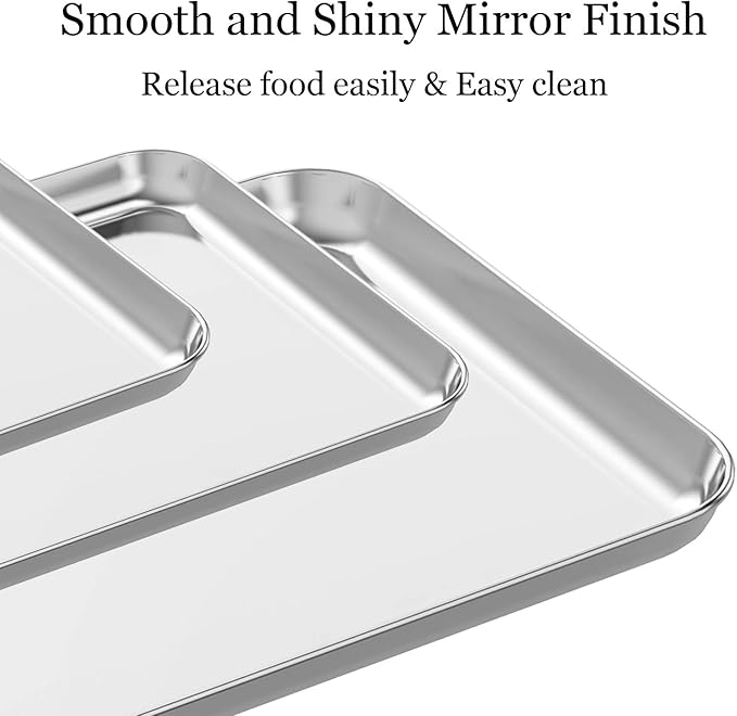 Wildone Baking Sheet Set of 3, Stainless Steel Cookie Sheet Cooking Sheet Pan for Baking & Roasting, 9/12/16 Inch, Non Toxic & Heavy Duty & Easy Clean