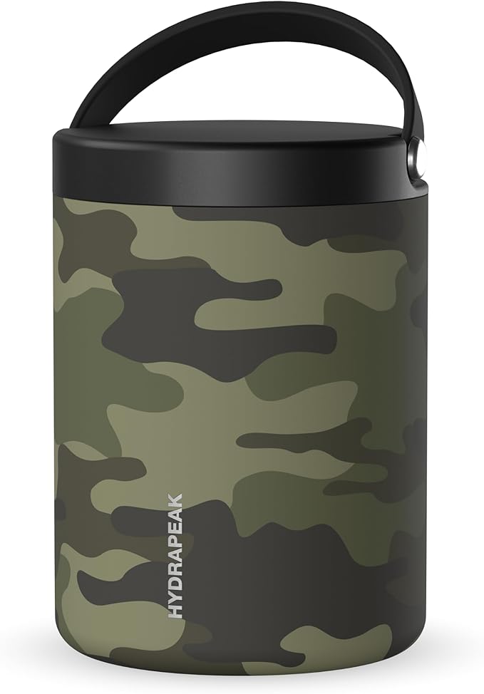 Hydrapeak 32oz Stainless Steel Vacuum Insulated Food Jar | for Hot Food and Cold Food, Wide Mouth Leak-Proof Soup for Adults, 10 Hours Hot and 16 Hours Cold (Camo)