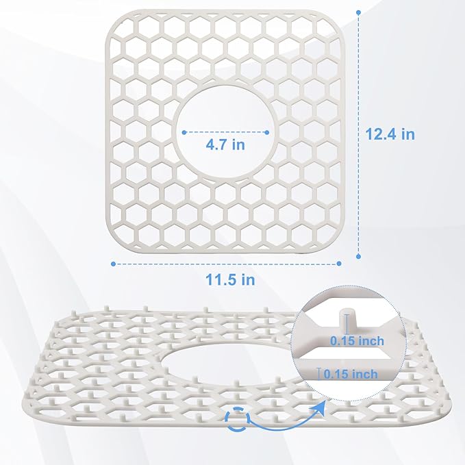 Bestjing 2 Pack Silicone Sink Protectors for Kitchen Sink - 12" x 11" Kitchen Grid Accessory, Non-Slip Heat-Resistant Mat for Bottom of Porcelain Stainless Steel, Dishwasher Safe (White)