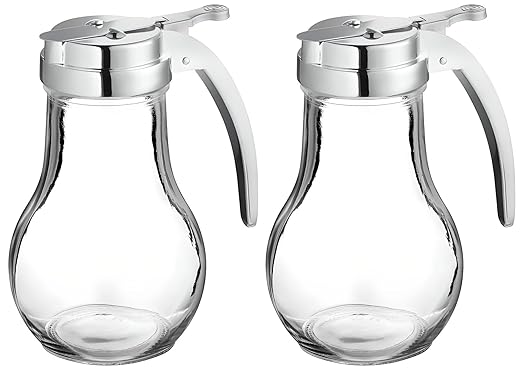 OCS Parts Syrup Dispenser with Lid and Dispensing Thumb Lever | Commercial Grade Liquid Dispensers for Home and Commercial Kitchens (2, 14 OZ)