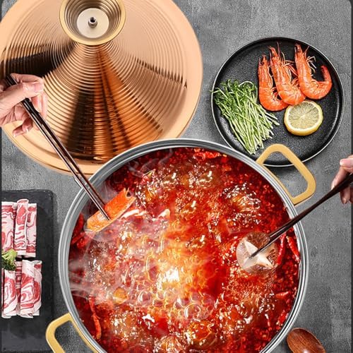 Large Stainless Steel Moroccan Tagine Pot - 30cm Non-Stick Casserole with Cone Lid & 2 Handles - Elegant Gold Cooking Pot for Authentic Moroccan Dishes