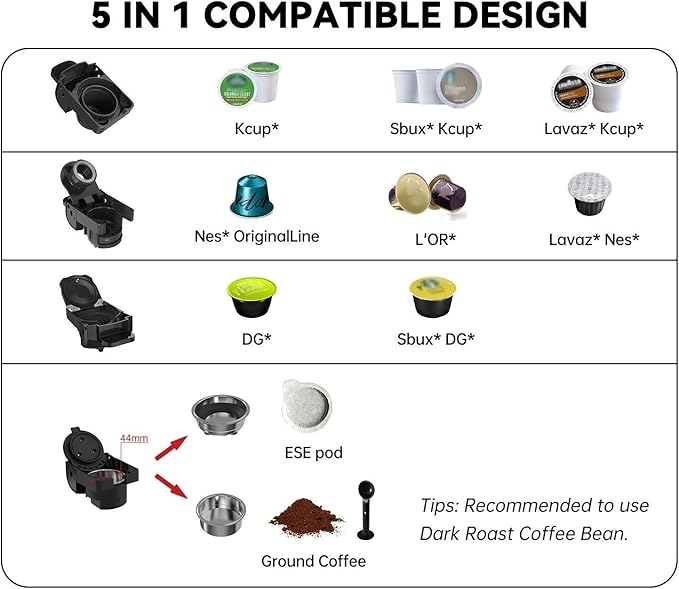 Multi-Capsule Coffee Maker, Hot/Cold Coffee Maker, Milk, ESE Pod Ground Coffee, Cafeteria, 19 Bar, 5 in 1 (Color : H2B M1A Tray BK, Size : CHINA_EU)