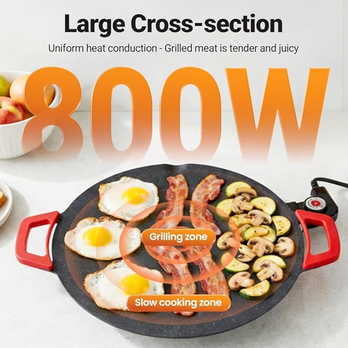 Indoor Smokeless Electric Griddle: 1000W Fast Heating Indoor Grill with 11/14/16" Nonstick Surface, Adjustable Temp Control, Easy to Clean for Steak, Pancake & BBQ (11in)
