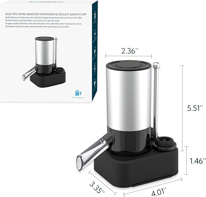 KITCHENDAO Rechargeable Electric Wine Aerator Dispenser and Wine Saver Vacuum Stoppers