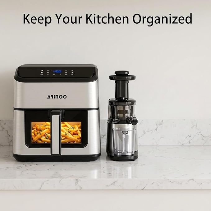Air Fryer Pro 8 Qt, 8-in-1 Air Fryer with Viewing Window, 360° Rapid Air, 1500W, 80% Less Oil, Nonstick Dishwasher-Safe Basket, PFAS & Teflon-Free, 400°F, Recipe Book, Black