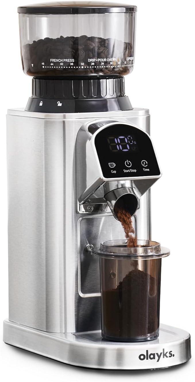 olayks Conical Burr Coffee Grinder Electric Coffee Bean Grinder with 48 Precise Settings, Anti-Static Coffee Grinders for Home Use, Adjustable Conical Burr Mill for Espersso/Drip/French Press