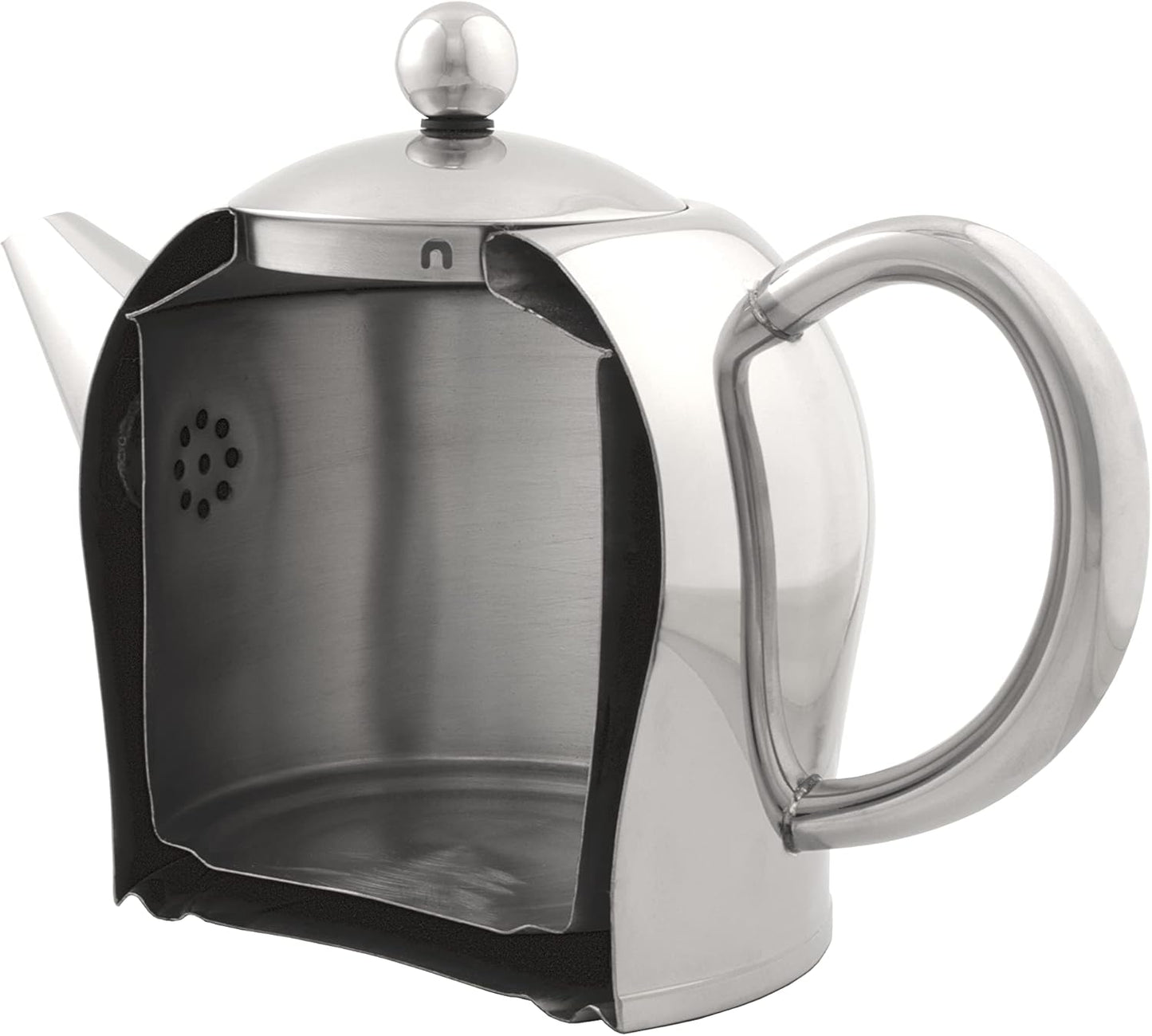 Santhee Double Walled Teapot, 1.4-Liter Stainless Steel Glossy Finish with Glossy Accents