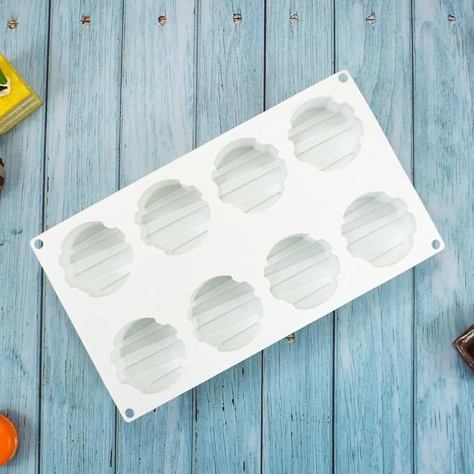 3D Small Cylinder Square Shape 8 Holes Non-stick Silicone Mold for DIY Pastry Jelly Cupcakes Mousse Ice Cream Chocolate Utensil (Cylinder Square I_11.88 X6.8 X1.76 inch)