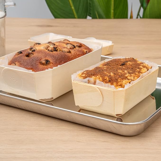 Restaurantware Taipei 17 Ounce Wooden Baking Molds 100 Oven Ready Disposable Loaf Pans - With Paper Liners Greaseproof Wood Containers For Baking For Banana Bread Meatloaf And More