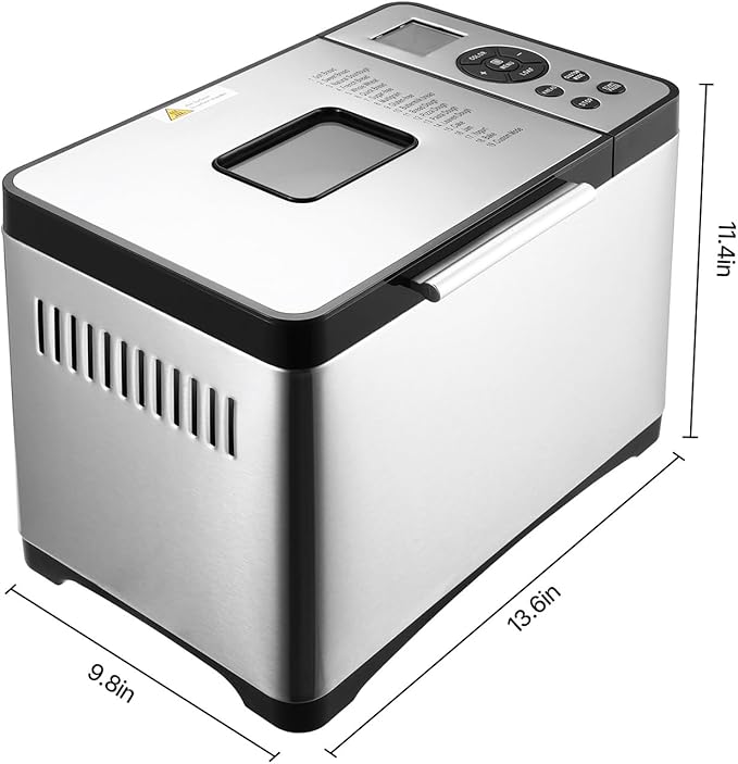 Happybuy Bread Maker, Dough Machine(19-in-1 2LB), Nonstick Ceramic Pan Automatic Breadmaker with Gluten Free Setting, Whole Wheat Bread Making, Digital, Programmable, 3 Loaf Sizes, 3 Crust Colors