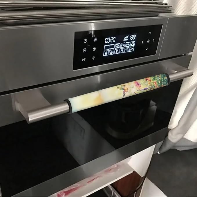 6 PCS Refrigerator Door Handle Covers, Kitchen Appliance Protective Gloves Anti-Slip Decor for Ovens Dishwashers Keep Kitchen Appliance Clean Home Indoor Decor, Butterfly Floral Green