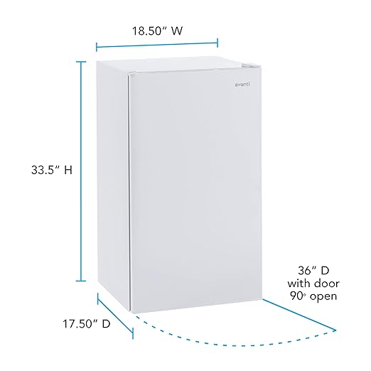 Avanti Mini Fridge Compact Refrigerator for Home Office or Dorm with Reversible Recessed Door, Adjustable Door Bins and Glass Shelves with Adjustable Temperature Control, 3.2-Cu.Ft., White