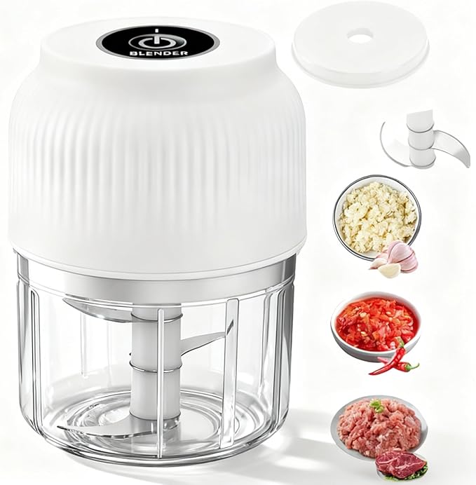 Electric Garlic Chopper, Mini Portable Veggie Chopper, 2026 New Small Garlic Chopper Mincer, USB Rechargeable, Wireless Veggie Grinder, For Mashing Onion, Garlic, Chili, Ginger (White, 3 blades)