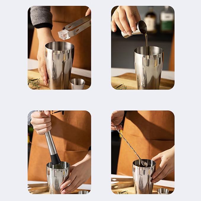 10-Piece Stainless Steel Cocktail Shaker Set with Stand – Bartender Kit w/Martini Shaker, Jigger, Strainer, Ice Tools & Decanter for Home Bar, Party & Gift