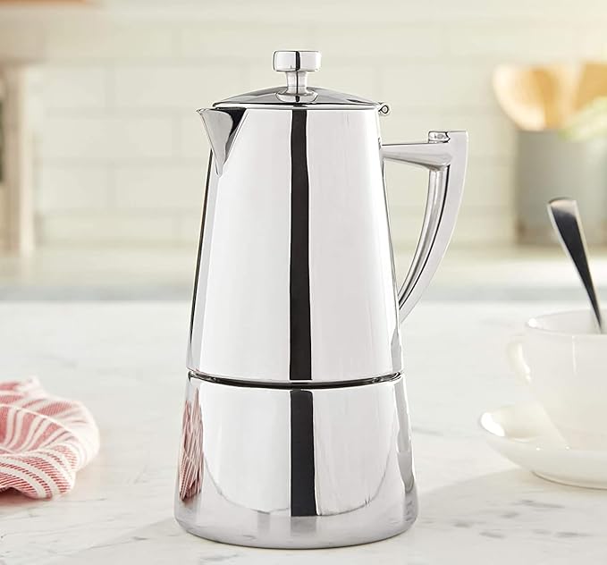 Cuisinox Roma Stovetop Espresso Maker COF-4R, Stainless Steel Coffee Percolator Stovetop, Heat-Resistant & Non-Reactive, 4-Cup Italian Espresso Maker Easy to Clean, Durable Stove Top Percolator