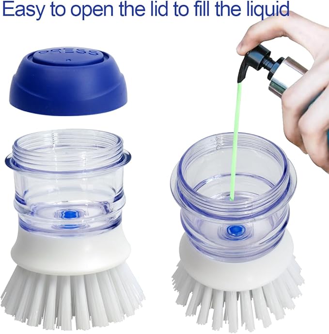 CELOX 2 Pack Dish Brush with Soap Dispenser for Kitchen Cleaning and 2 Pack Multi Purpose Heavy Duty Scrub Brush, Deep Clean Brush for Tile Floors and Walls, Shower Doors, Tubs