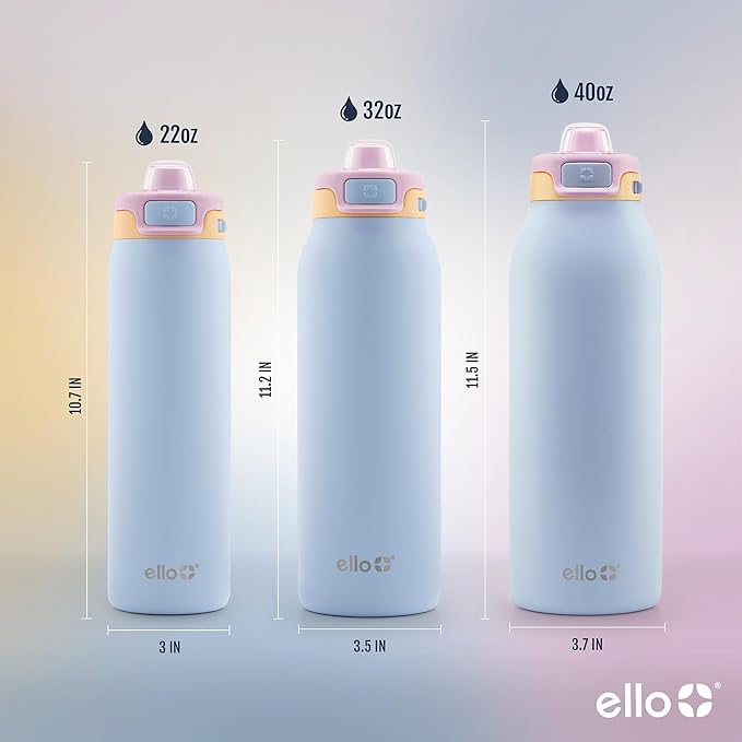 Ello Pop & Fill 32oz Stainless Steel Water Bottle with Quick Fill Technology, Double Walled and Vacuum Insulated Metal, Leak Proof Locking Lid, Sip and Chug, Reusable, BPA Free, Coastal Sunrise