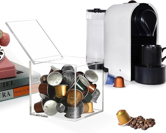 Coffee Capsule Storage Box Coffee Pod Holder Organizers Accessories Anti Dust Durable Clear Acrylic Box for House and Office Use, Transparent, 5x5 In