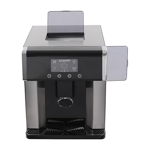 Countertop Ice Maker Dispenser, 2-in-1 Portable Ice Water Maker Stainless Steel Dual Function Self-Cleaning Touch Visual Window Screen Ice Makers with Water Dispenser for Home Kitchen Office