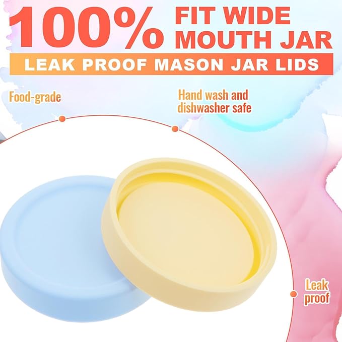 Teenyyou 12 Pcs Mason Jars 6 Wide and 6 Regular Mouth Lids Mason Jar Lids Thickened Leak Proof Lid for 86 mm and 70 mm Wide and Regular Mouth, Reusable Canning Jar Caps(Macaron)