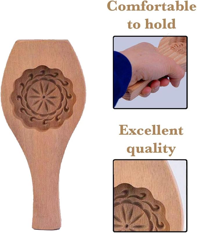 Killer's Instinct Outdoors Carved Round Wooden Mould Press Mooncake Mold Middle Eastern Cookie & Cake Mold 2-1/2" Diameter 1/2" Depth Maamoul Cookie Spoon