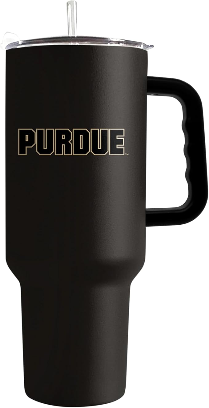 Logo Brands NCAA 40 oz Tumbler with Handle -Stainless Steel Insulated Travel Tumbler with Straw Lid – Powder Coated, Leak-Resistant, Keeps Drinks Hot/Cold – Great for Tailgating, or Everyday Use