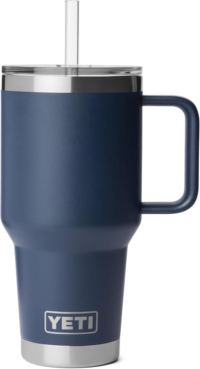 YETI Rambler 35 oz Straw Mug 2.0 - Double-Wall Vacuum Insulation for Cold Beverages – Dishwasher Safe – Cupholder Compatible – Reusable Straw – Comfortable Grip Handle – Travel Mug - Navy