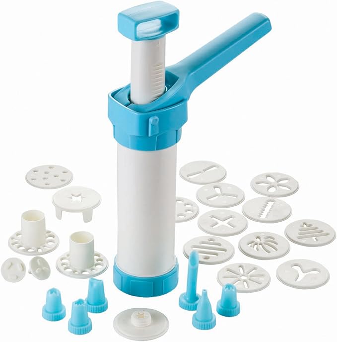 Hutzler 23pc Easy Action Cookie Press and Food Decorator Set - For Simple Decorating of Appetizers and Desserts