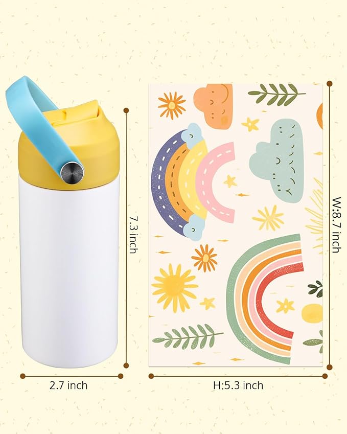 OFFNOVA 12oz Kids Sublimation Tumbler, 4 Pack Stainless Steel Sippy Cup Blank, Vacuum Insulated Water Bottle with Leak-Proof Straw Lid