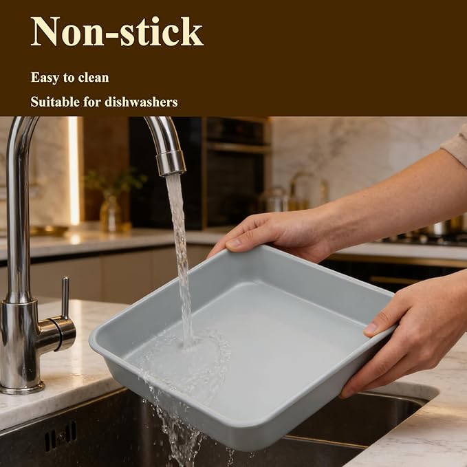 Non-Stick Square Cake Pan 9x9, Non-Toxic Lnorganic Ceramic Coating, Ceramic Square Baking Pan, Brownie Pan for Oven