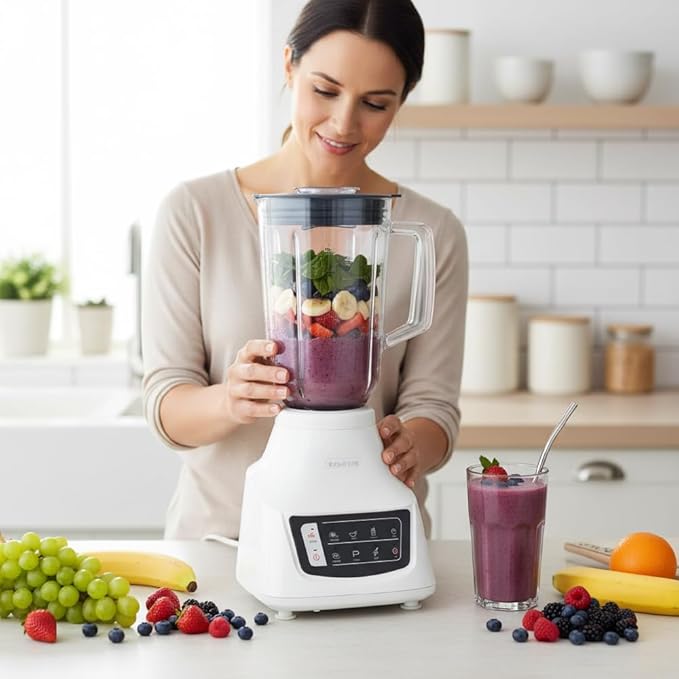 Taurus Potenza Comfort Blender, 1050W, 1.5L Glass Jar, Up to 50% Less Noise, Stainless Steel Blades, 9 Speed Settings, Quiet Powerful Blender for Smoothies, Ice, and Frozen Drinks