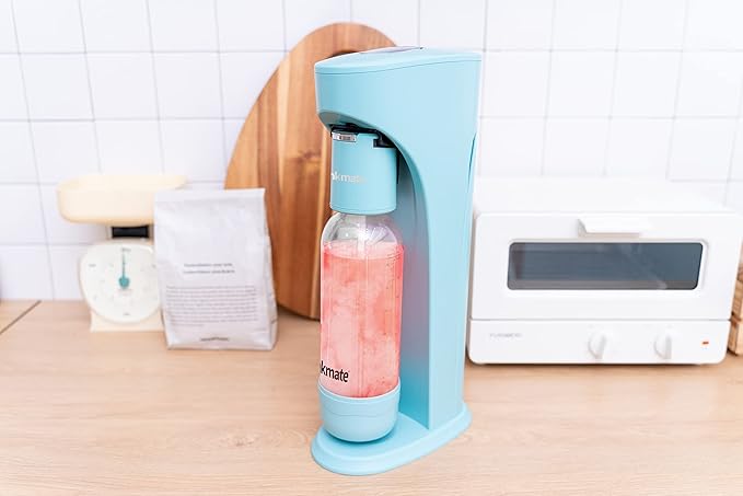 Drinkmate Sparkling Water and Soda Maker, Carbonates Any Drink, Bubble Up Bundle - Includes Two 60L CO2 Cylinders, One Carbonation Bottle, and Fizz Infuser - Arctic Blue